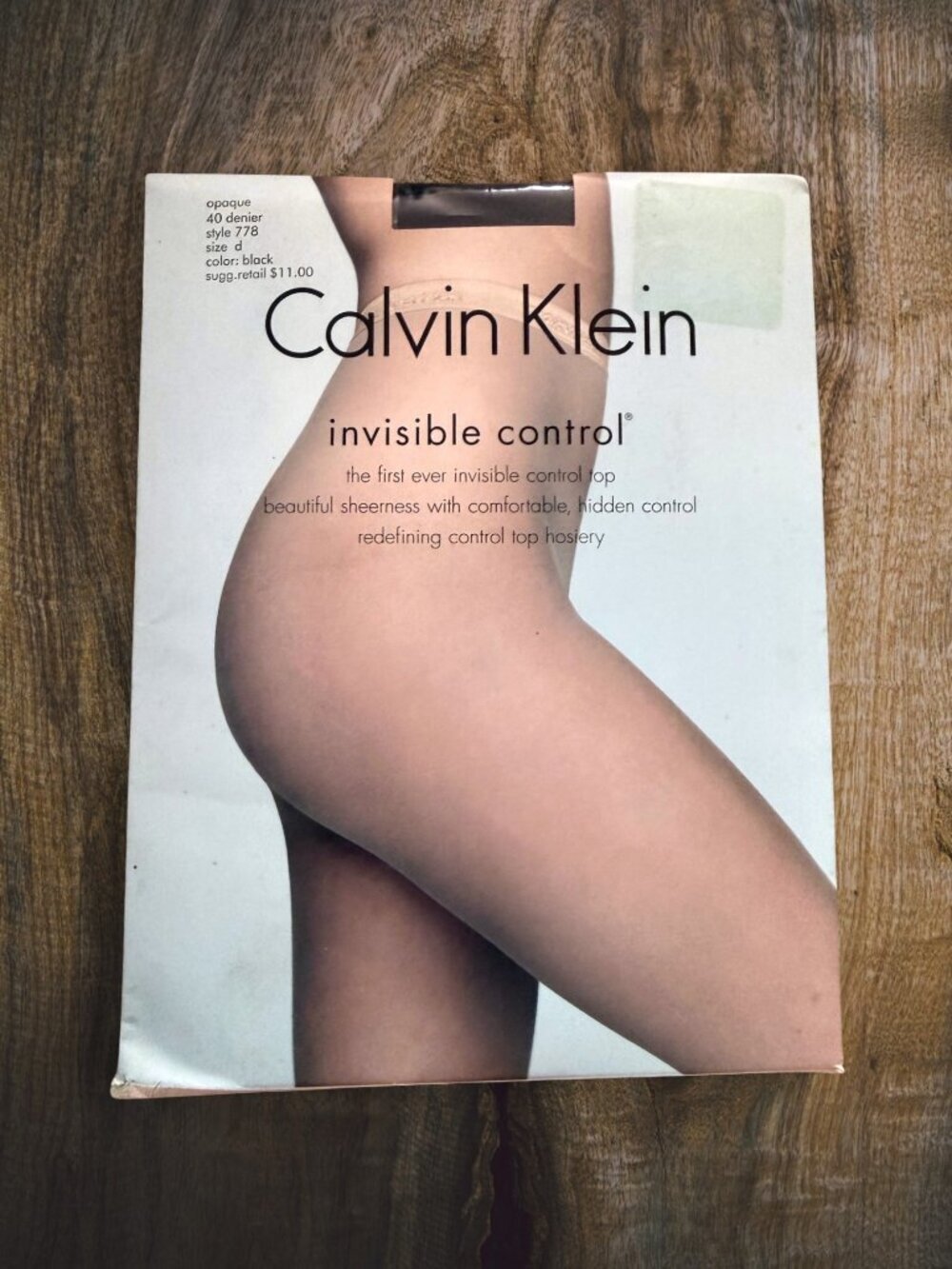Vintage Calvin Klein Invisible Control Opaque 40 Denier Black Tights Size D NOS